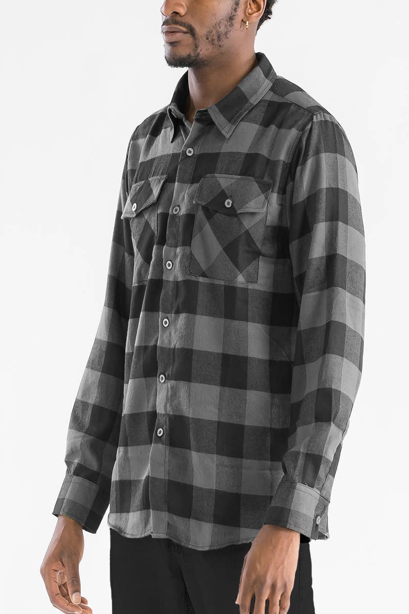 WEIV - Wholesale Button Down Shirt - Men's - FL111 Checkered Long Sleeve Flannel Button Down Shirt1