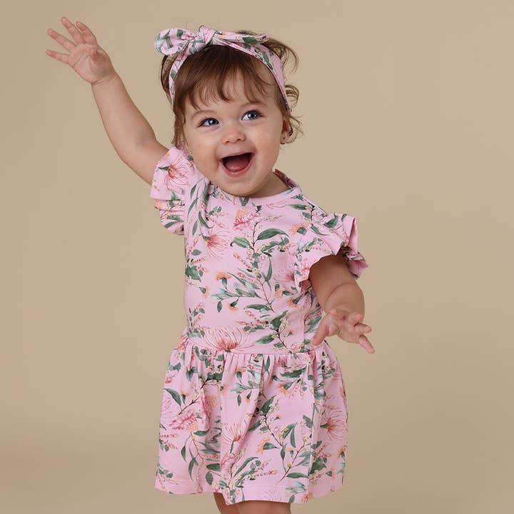Snuggle Hunny - Wholesale Dress – Baby - Pink Wattle Short Sleeve Organic Dress3