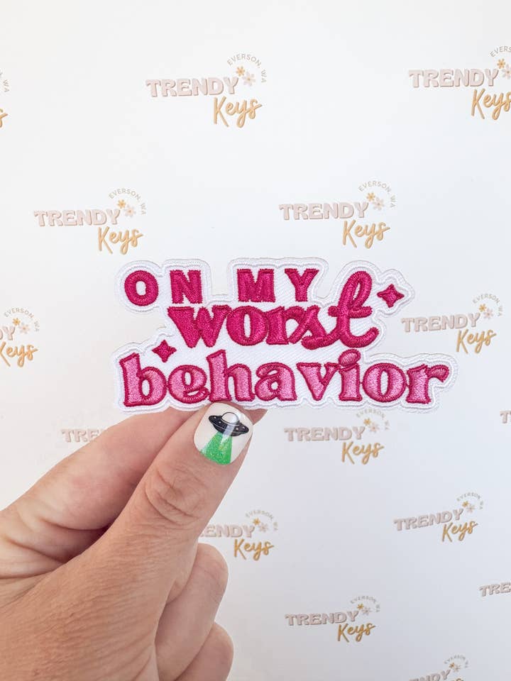On my worst Behavior TK Original Patch for Hats & More for wholesale by TrendyKeys