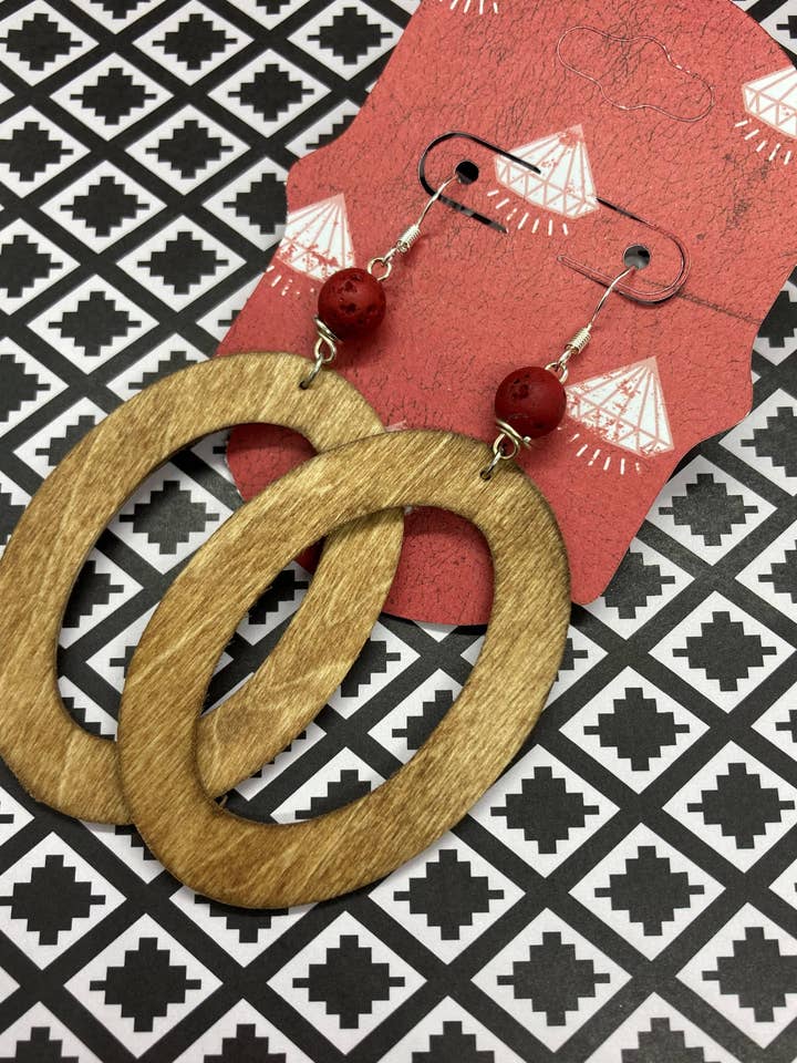 Circular Wood Hoop with Earoma Stone, Essential Oil Earring for wholesale by Mr. Mediocrates