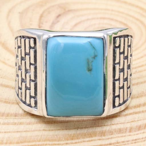 Arizona Turquoise Men's Ring: 925 Silver Handmade Jewelry for wholesale by Jay Jools