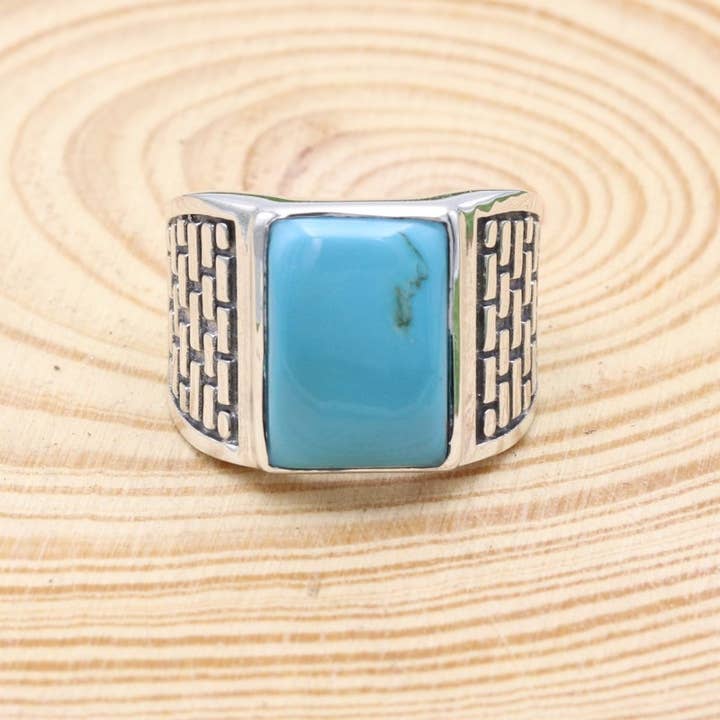 Arizona Turquoise Men's Ring: 925 Silver Handmade Jewelry for wholesale by Jay Jools