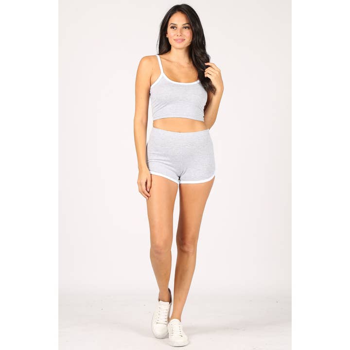 Timeless - Wholesale Lounge Set - Women's - Contrast Trim Crop Cami Tank n Dolphin Shorts Set3