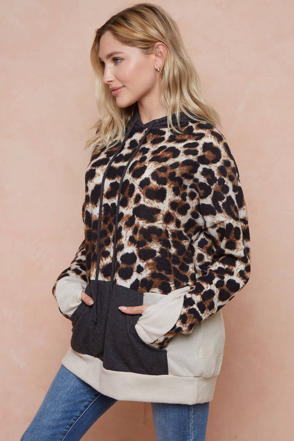 Moonshot Clothing - Wholesale Hoodie - Women's - MST2826-Against All Odds Leopard Colorblock Hoodie8