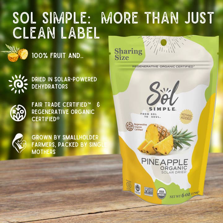 Sol Simple - Venta al por mayor Fruta deshidratada - Piña secada solar con certificación orgánica regenerativa - 3 oz2