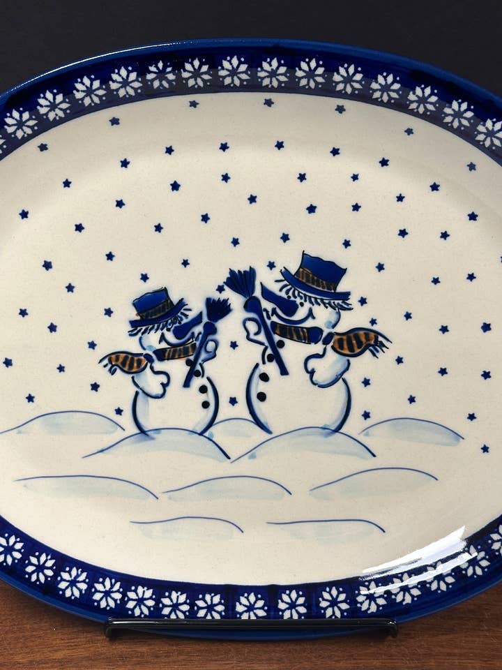 Platter, Oval - Snowman for wholesale by Music City Polish Pottery