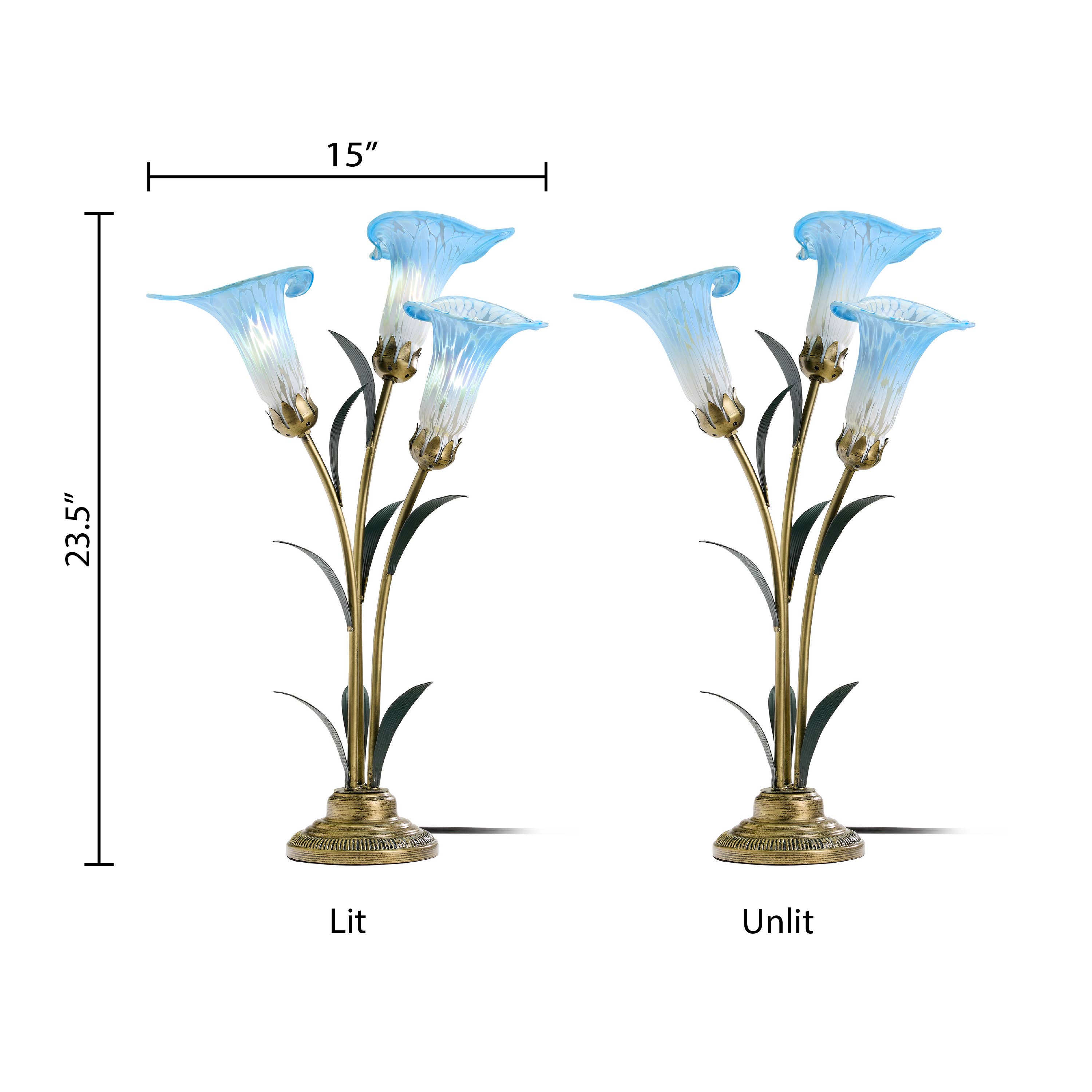 River of Goods - Wholesale Accent/Desk Lamp - 23.5"H Blue 3 Shade Handblown Glass Calla Lily Table Lamp2