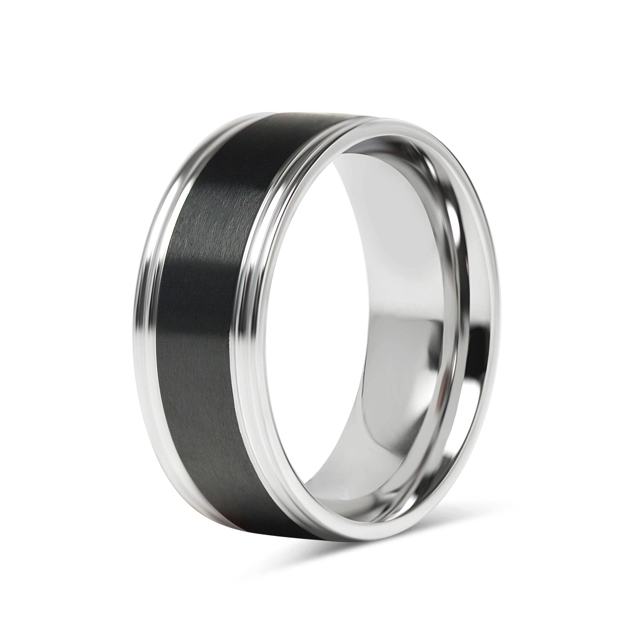 WJW - Wholesale Band/Stacked Ring - Black Center Polished Stainless Steel Ring2