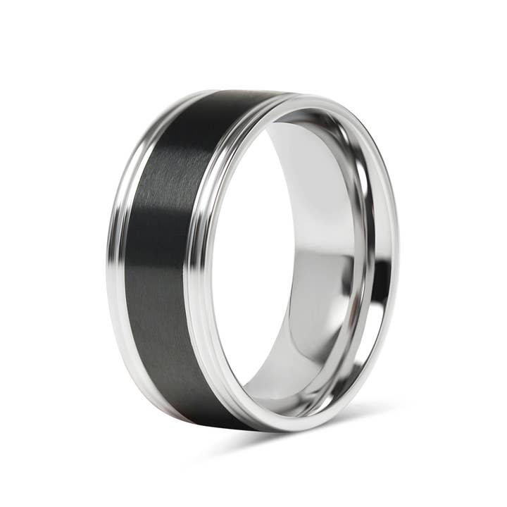WJW - Wholesale Band/Stacked Ring - Black Center Polished Stainless Steel Ring2