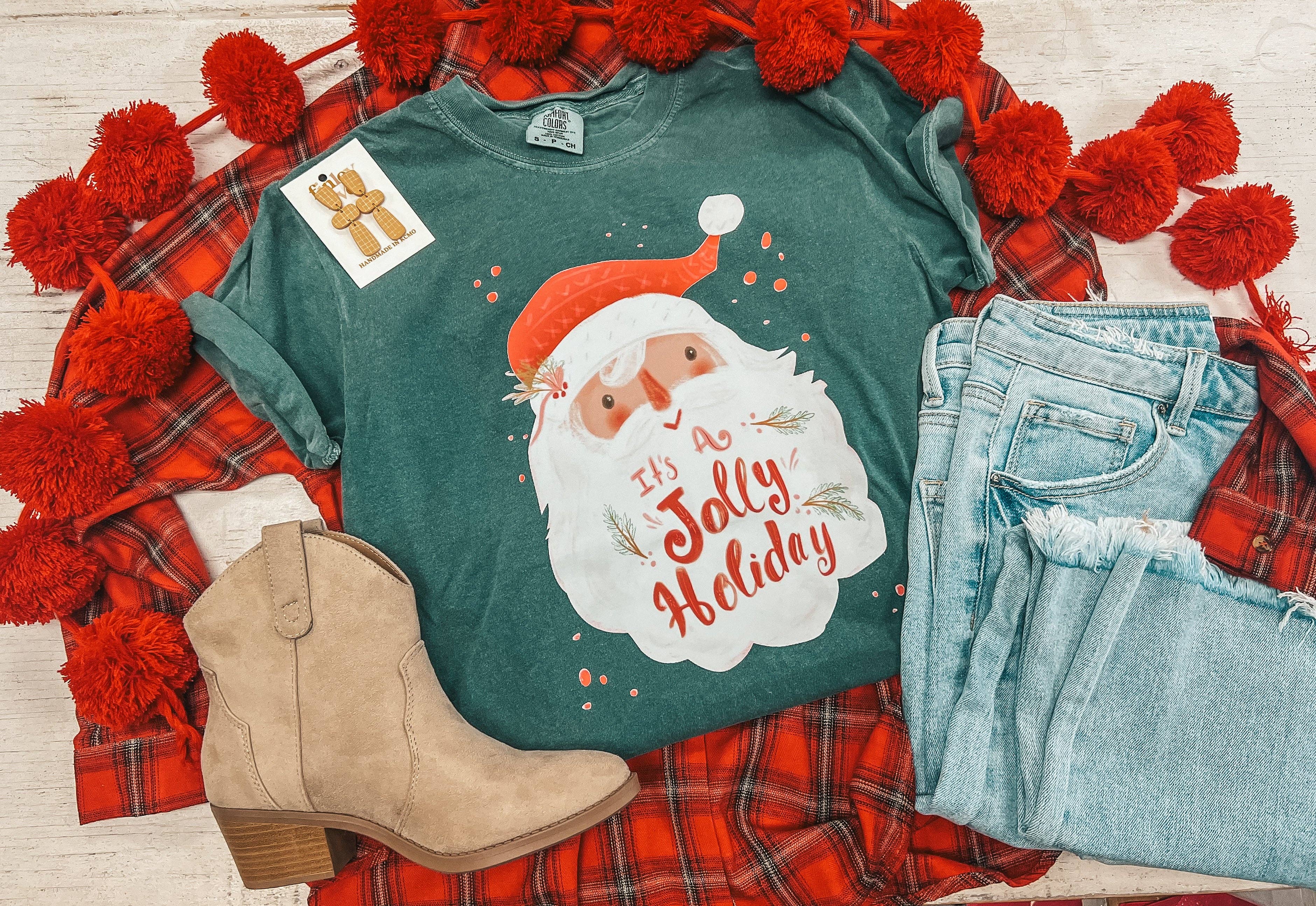 Southern Babe Wholesale - Wholesale T-Shirt (Graphic) - Women's - ITS A JOLLY HOLIDAY TEE (BLUE SPURCE CC)