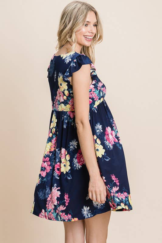 Navy Blue ETK-8495 Floral Swing Dress for wholesale on Faire8