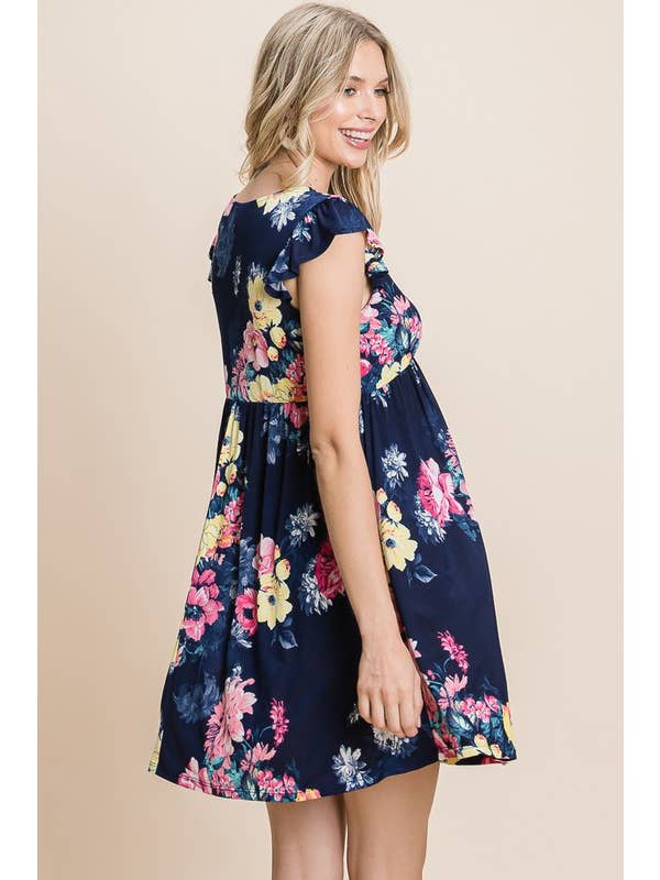Navy Blue ETK-8495 Floral Swing Dress for wholesale on Faire8