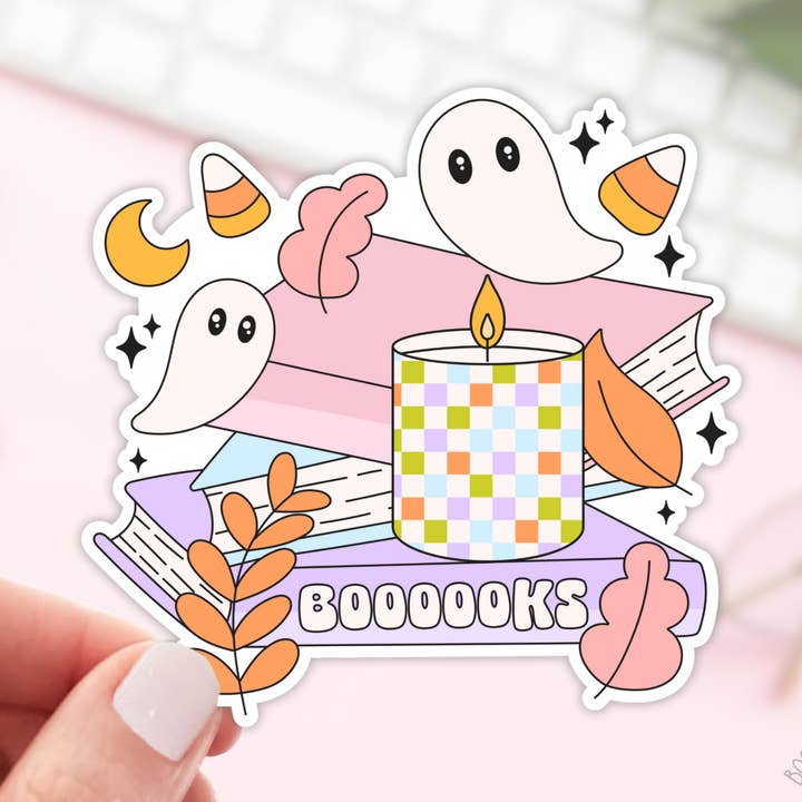 Pegatinas de libros de fantasmas de Halloween o pegatinas con forma de libro para venta al por mayor de Book Lover Merch Shop