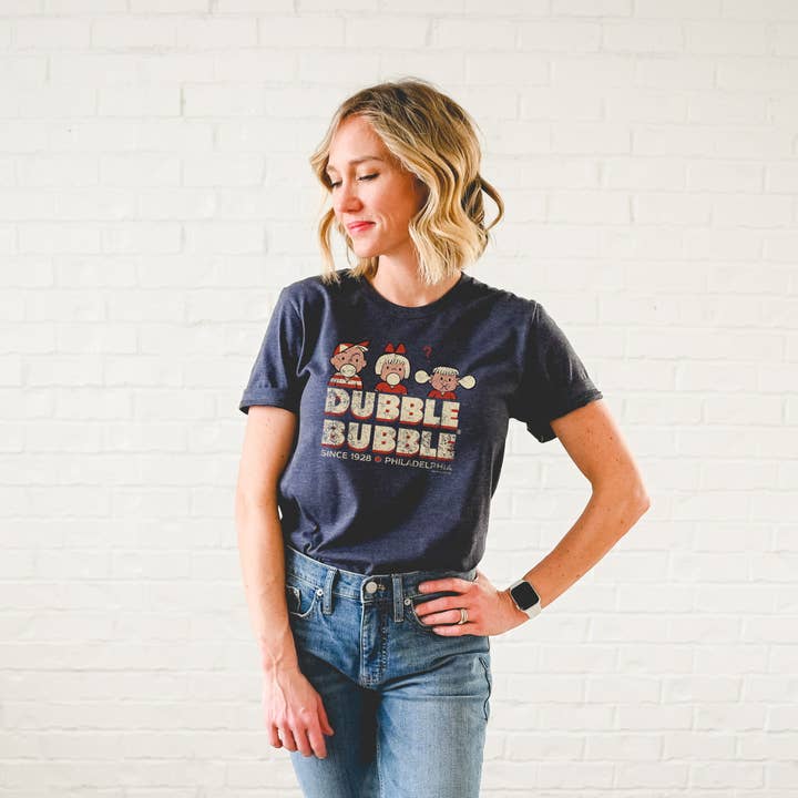 Heather Navy Dubble Bubble Retro | Vintage Bubble Gum Tee for wholesale on Faire3