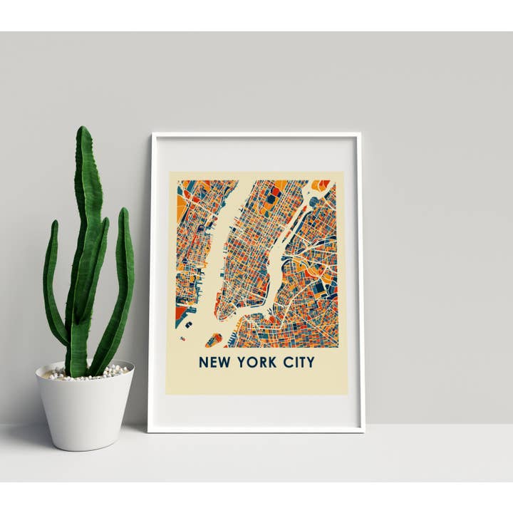 Stampa mappa della città di New York, 28 x 35,6 cm, stile cromatico prussiano per la vendita all'ingrosso da parte di ILIKEMAPS