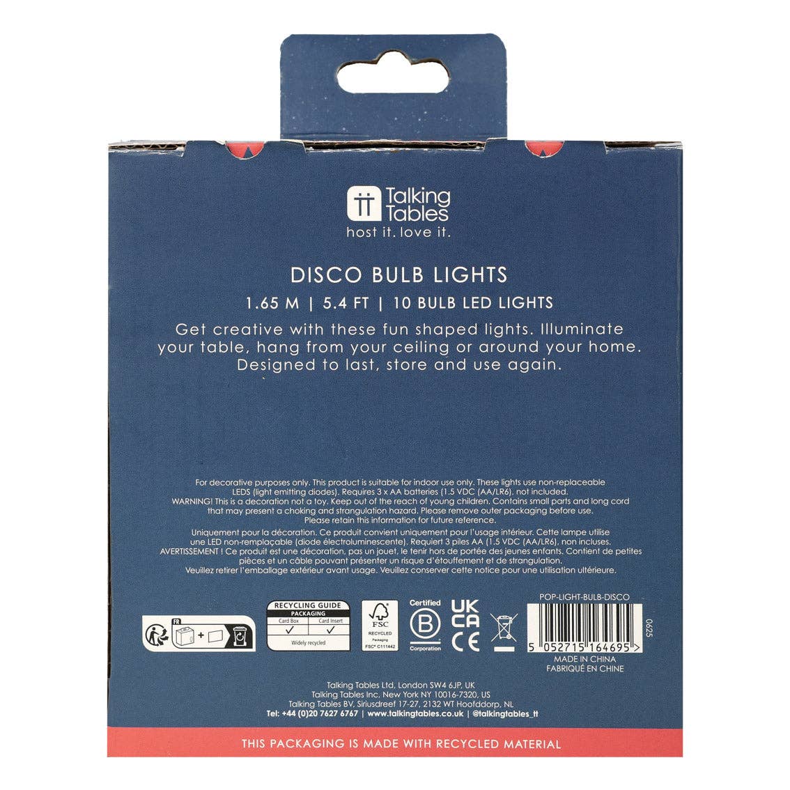 Talking Tables EU - Wholesale String Lights - Retro Pop Bulb Disco LED Lights - 1.65m4