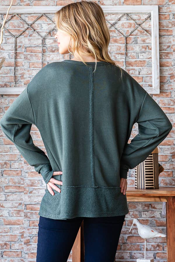 7th Ray - Wholesale Knit Top - Women's - [PLUS SIZE] Cotton Blend Raw Edge Hi Low detail Top  T5276XL21