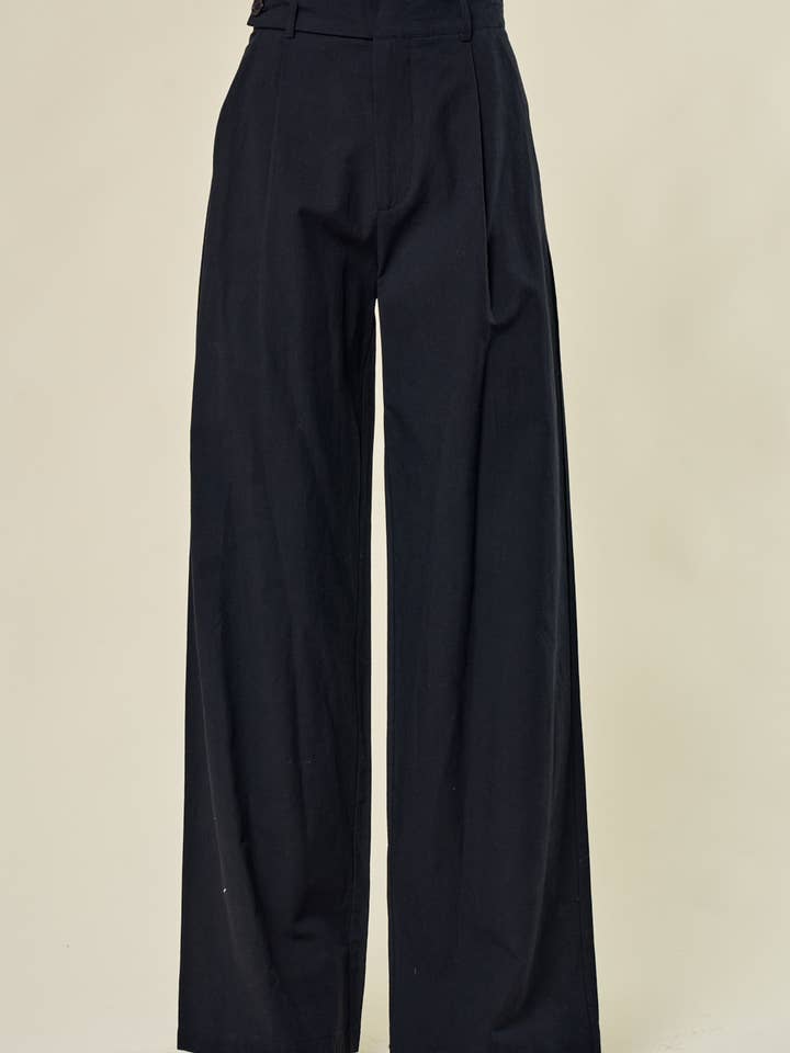 SIP6219A BLACK WIDE LEG LIGHT LINEN TROUSERS WITH POCKETS for wholesale by Saints & Hearts