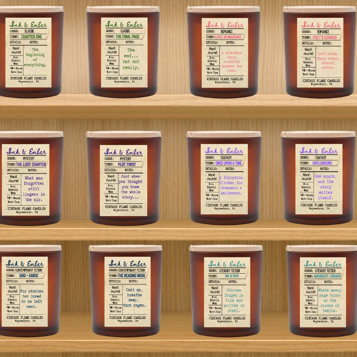 The Vintage Flame Candles - Wholesale Jar/Filled Candle - Reading Nook - Ink & Ember Collection 2