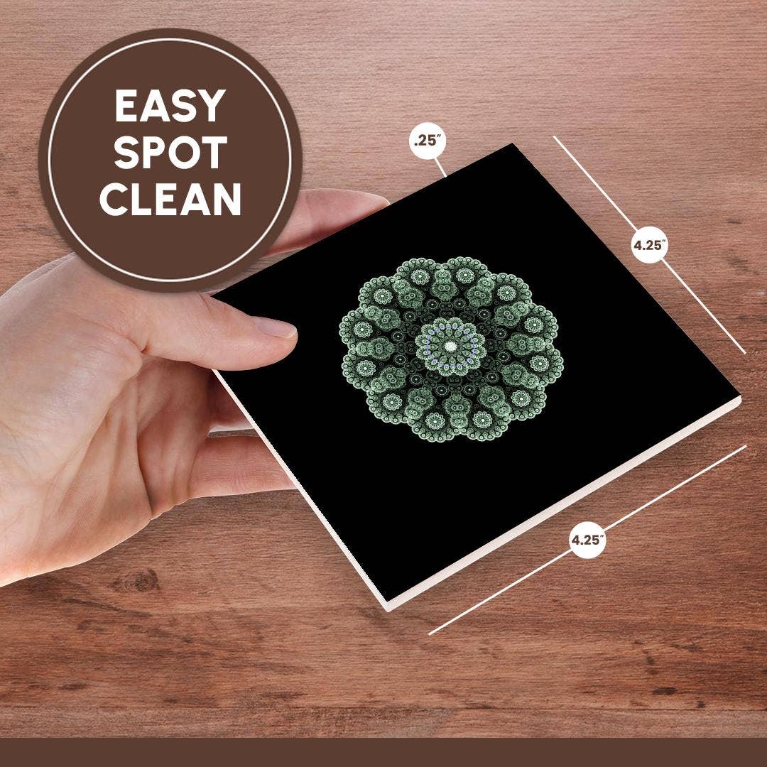 3dRose - Wholesale Coasters - 3dRose, Image of Fractal Green Mandela On Black, Coaster6