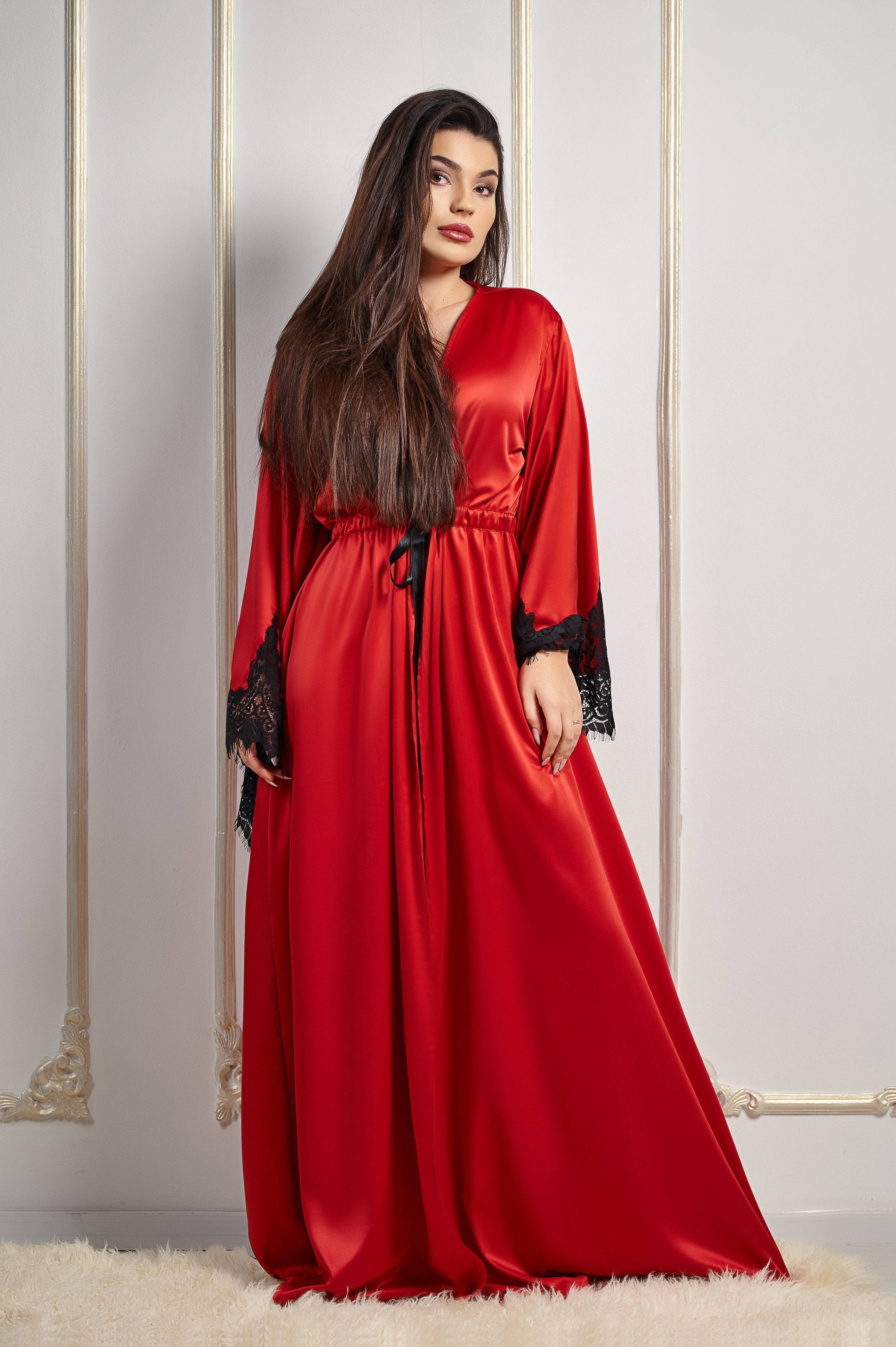 KÂFEMME and Co - Vente Peignoir – femme - Peignoir long en soie Elvyra1