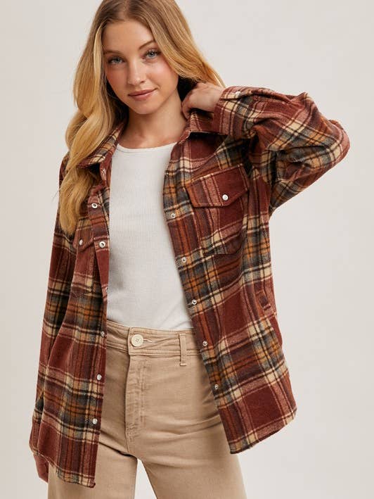 BUTTON DOWN PLAID SHACKET for wholesale by Pink Irene Wholesale