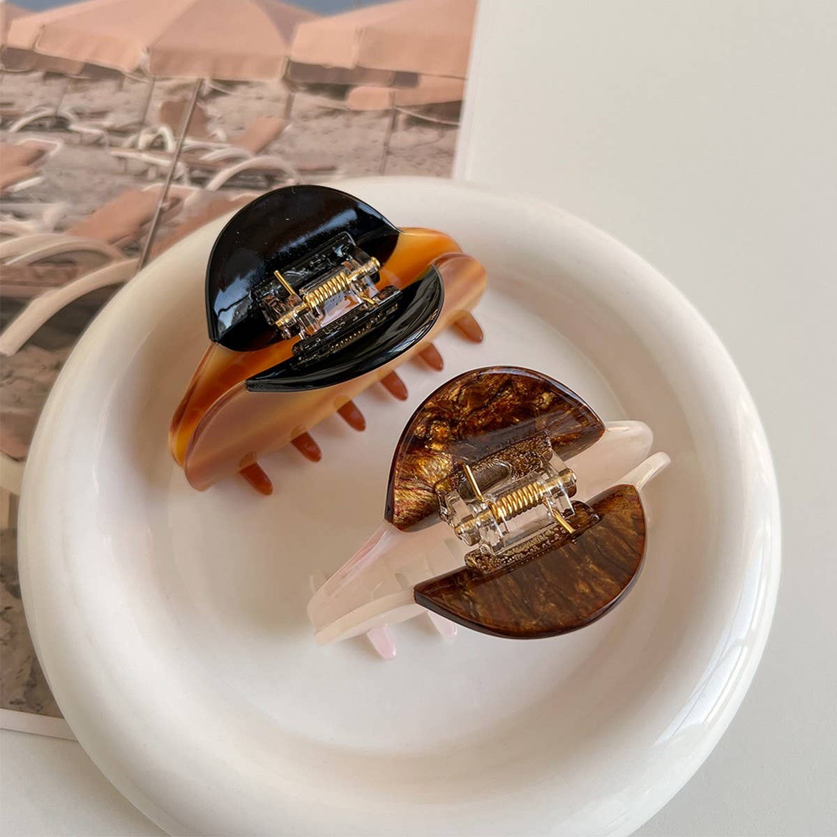 ACCITY - Wholesale Hair Clip - Women's - Large Hair Claw 3 Inch, Wood Print Acetate Clip_CWAHA26305