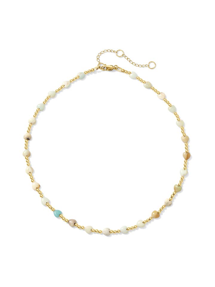 Gold Filled Necklace with Blue Gemstone Hearts, Adjustable for wholesale by Kaylie Dawn Jewelry