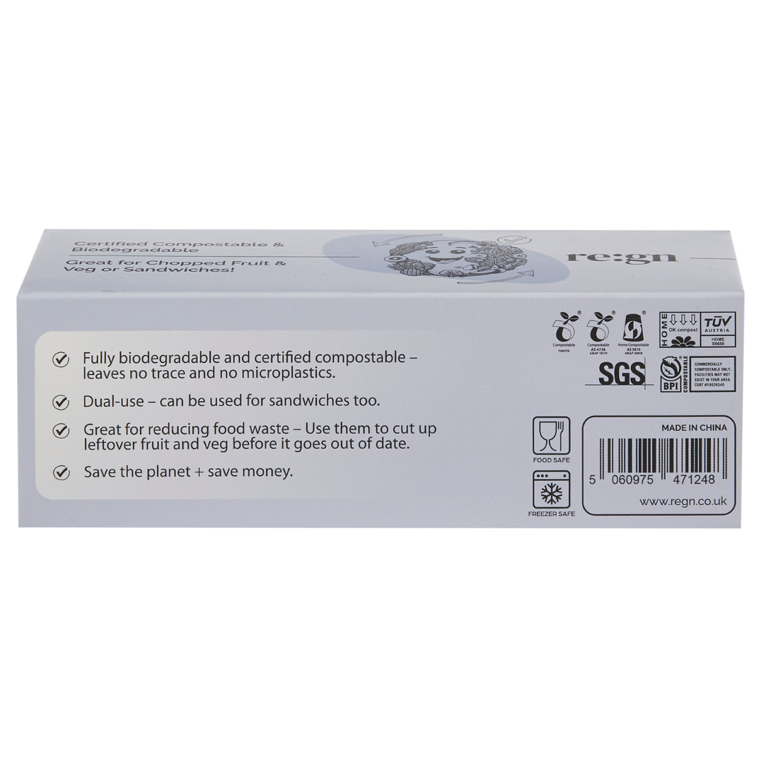 Re:gn – wholesale Food storage wrap/bag – Compostable & Biodegradable 6L Food and Freezer Bags – 25 Bags per Roll, Leakproof, Plant-Based Storage2