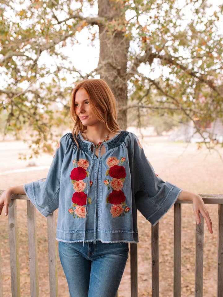 Denim and Rose Top for wholesale by Rodeo Quincy