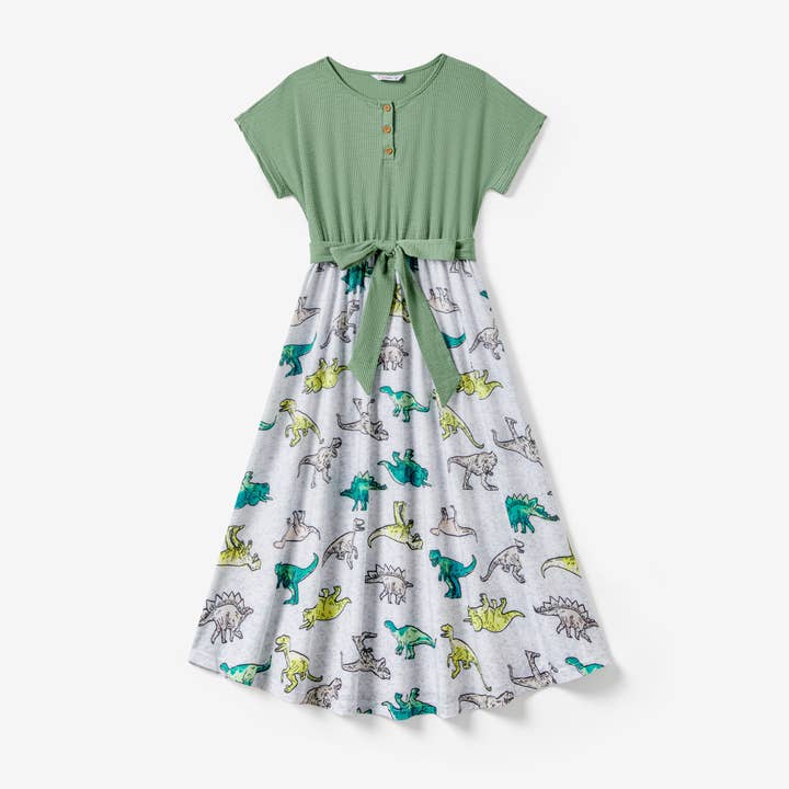 JadeGreen Family Matching Green Spliced Allover Dinosaur Romper for wholesale on Faire3