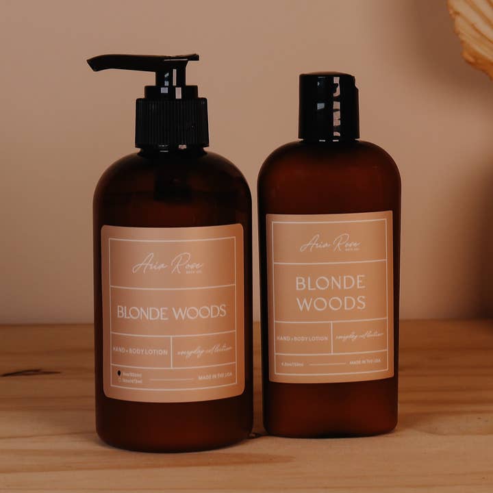 Blonde Woods Hand + Body Lotion for wholesale by Aria Rose Bath Co