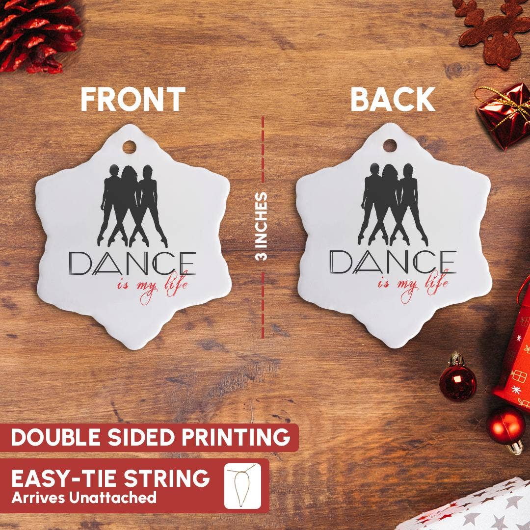 3dRose - Wholesale Ornament - 3dRose, Three female figures of black color. Text Dance is my life on white, Ornament2