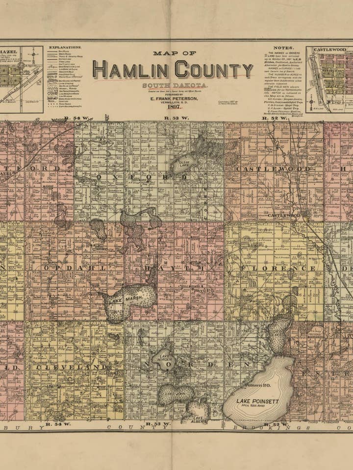 Karta över Hamlin County, South Dakota: Sammanställd och ritad från en särskild undersökning och officiella dokument 1897 för wholesale av Relic Map Co.