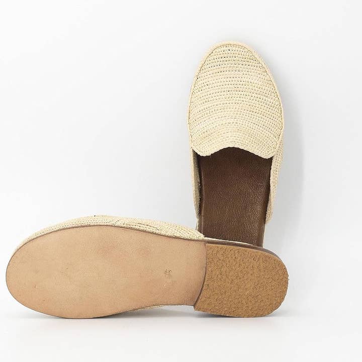 Beige Moroccan Raffia Slippers, Raffia shoes, raffia flats, Raffia for wholesale on Faire3