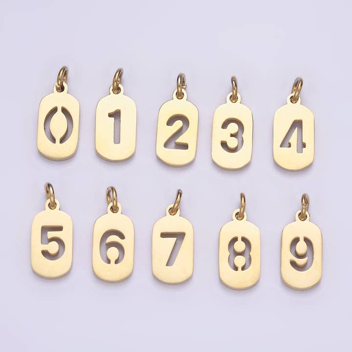 Acier inoxydable 13,5 mm Numéro 0-9 Mini pendentif à breloque ouverte en or P-591-P-600 pour la vente par Aim Eternal