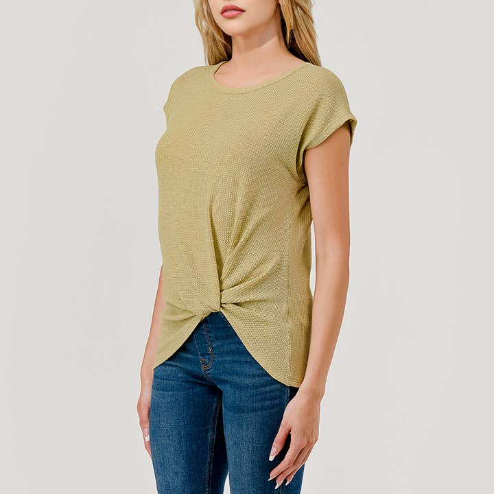 Heimious - Vente Haut en maille – femme - Haut en tricot à manches courtes et nœud décollé, T8058