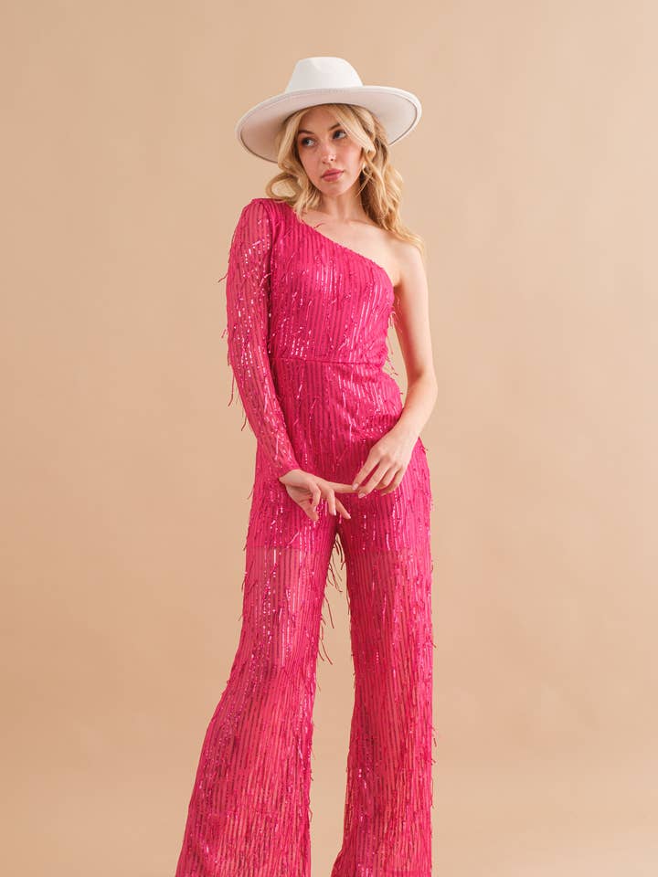 Blue B - Wholesale Jumpsuit - Women's - 34015R - Sequin Fringe Embellish One Shoulder Jumpsuit12