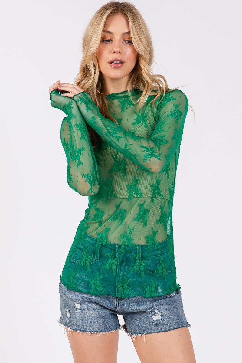 Sewn and Seen – wholesale Blus - Dam – LÅNGÄRMAD SPETSTOPP MED BLOMMÖNSTER79