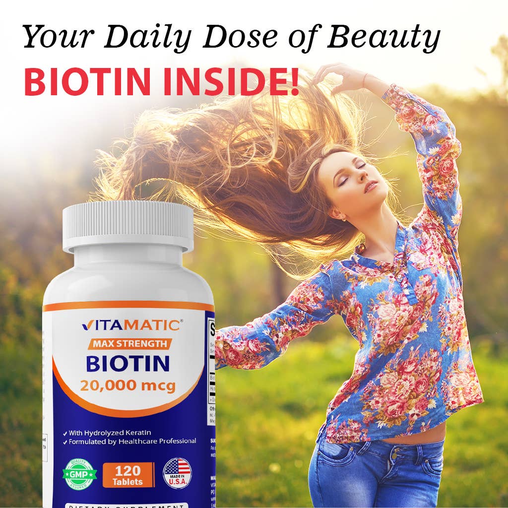 Vitamatic – wholesale Oralt tillskott/Vitamin – Vitamatic Biotin 20 000 mcg med keratin | 120 veg tabletter5