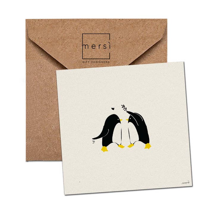 C74 - Greeting card - christmas card - mistletoe penguin for wholesale by mersì gift designers