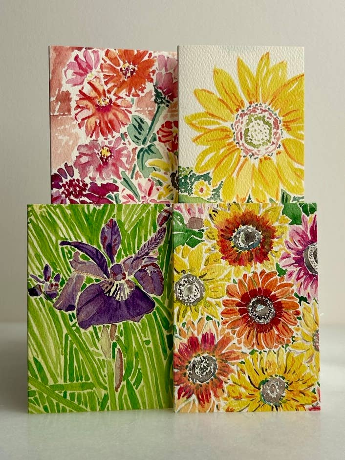 Set of 4 Mini Watercolor Cards - Brilliant Blossoms for wholesale by Catherine Davis Studio