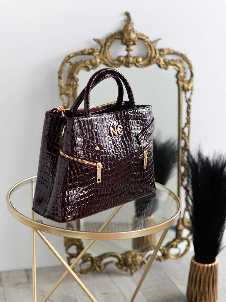 Coco Patent Leather Tote Zippers Garnet for wholesale by NOCO