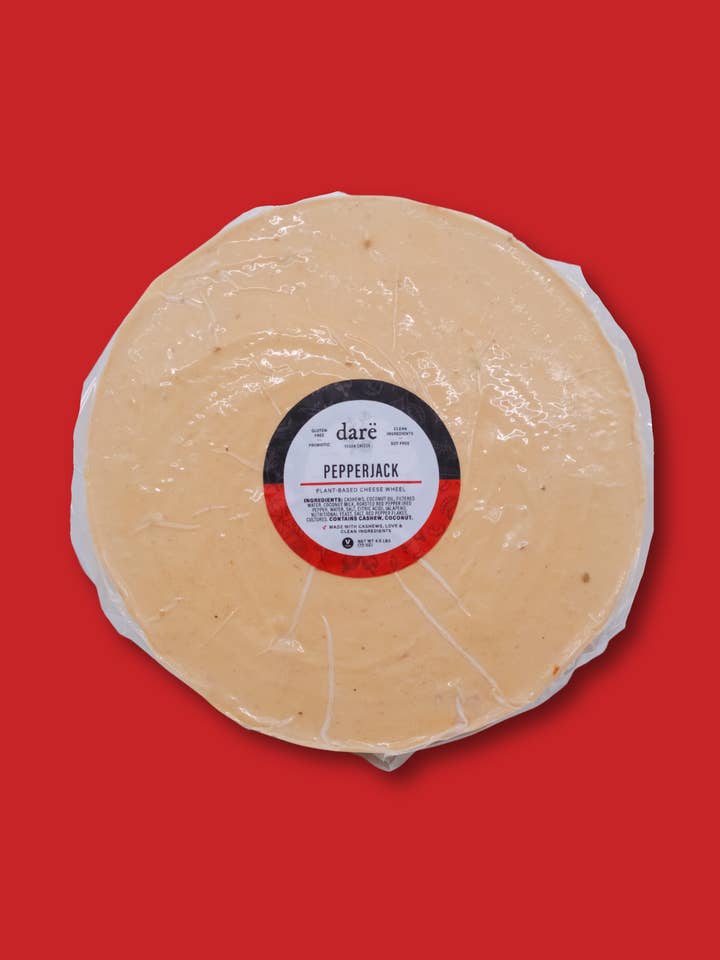 Pepperjack Plant-Based Cheese Wheel for wholesale by Darë Vegan Cheese