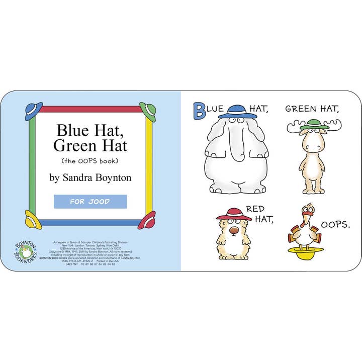 Simon & Schuster - Wholesale Baby & Toddler Book (0-2) - Blue Hat, Green Hat by Sandra Boynton1