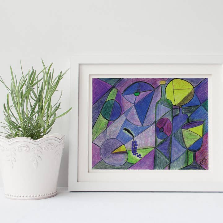 Goblet & Bottle Matted Art Print - Clearance Item for wholesale by Kartoti Designs