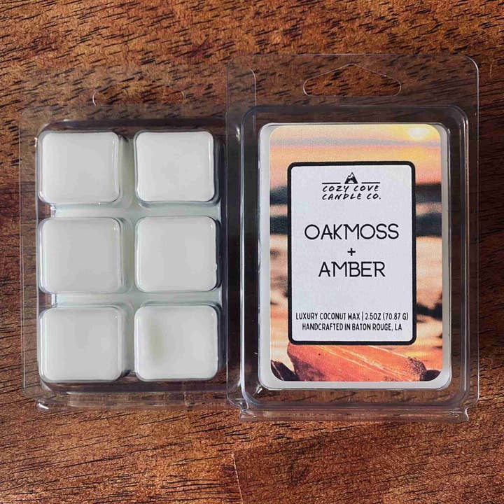 Oakmoss + Amber | Scented Wax Melts 2.5 oz. for wholesale by Cozy Cove Candle Co LLC