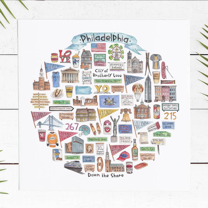 Philadelphia, PA Icon Aquarelldruck für den Großhandel von Green Blanky Studio