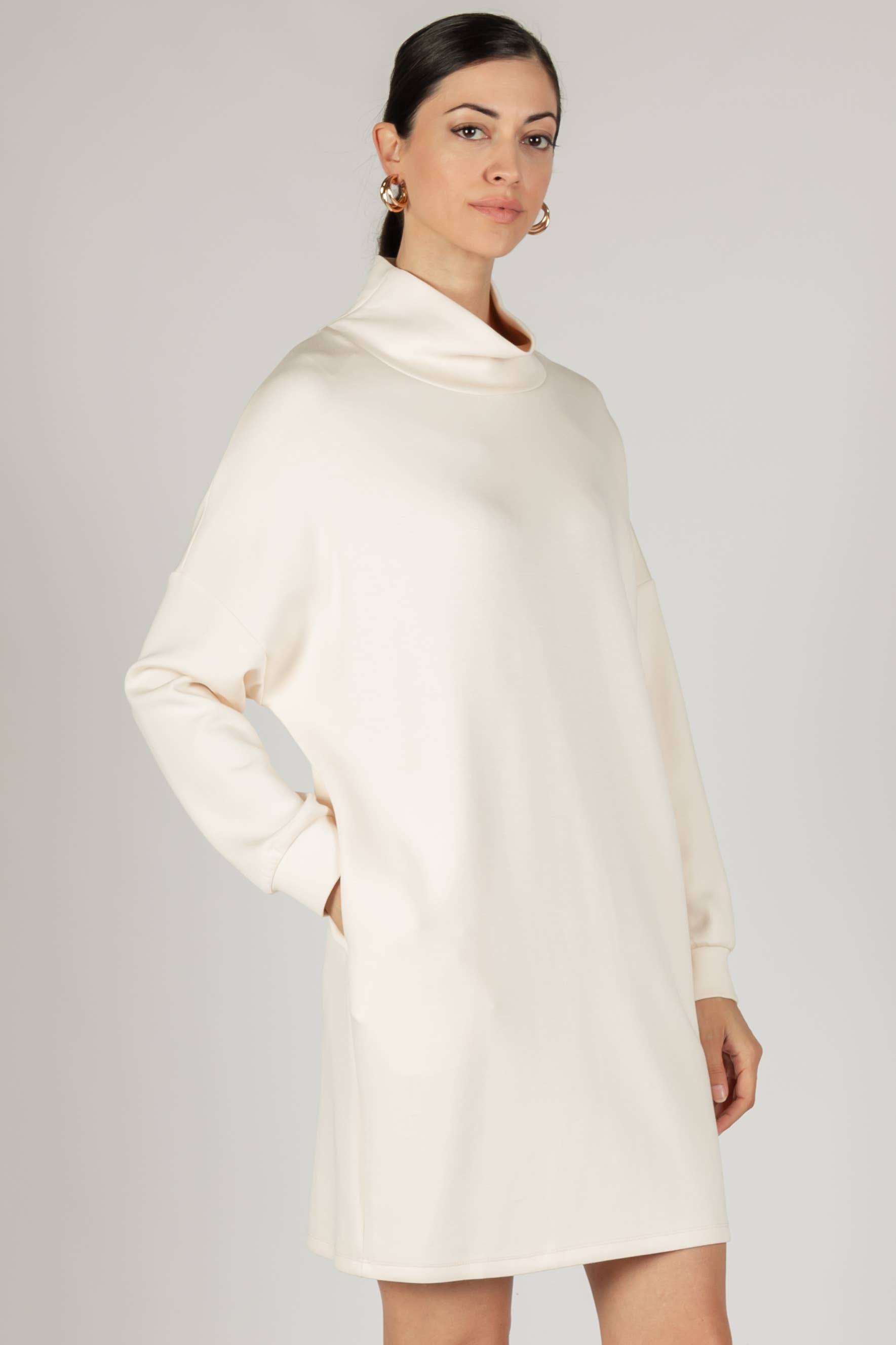 P. CILL - Vendita all'ingrosso Vestito - Donna - Abito con collo ad anello in modal color burro P. CILL2