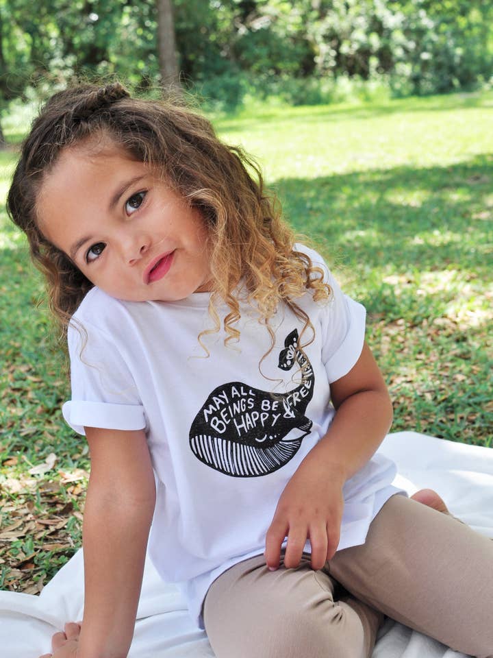 Mantra Whale Kids Tee Shirt, Positive Vibes kids clothes for wholesale by Hippie Baby Co